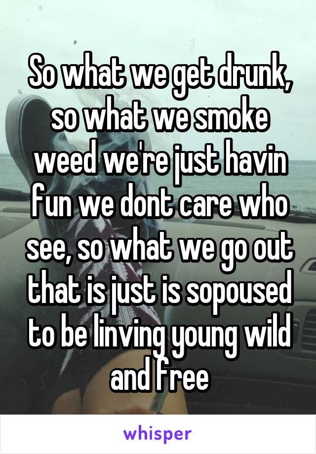 So what we get drunk, so what we smoke weed we're just havin fun we dont care who see, so what we go out that is just is sopoused to be linving young wild and free