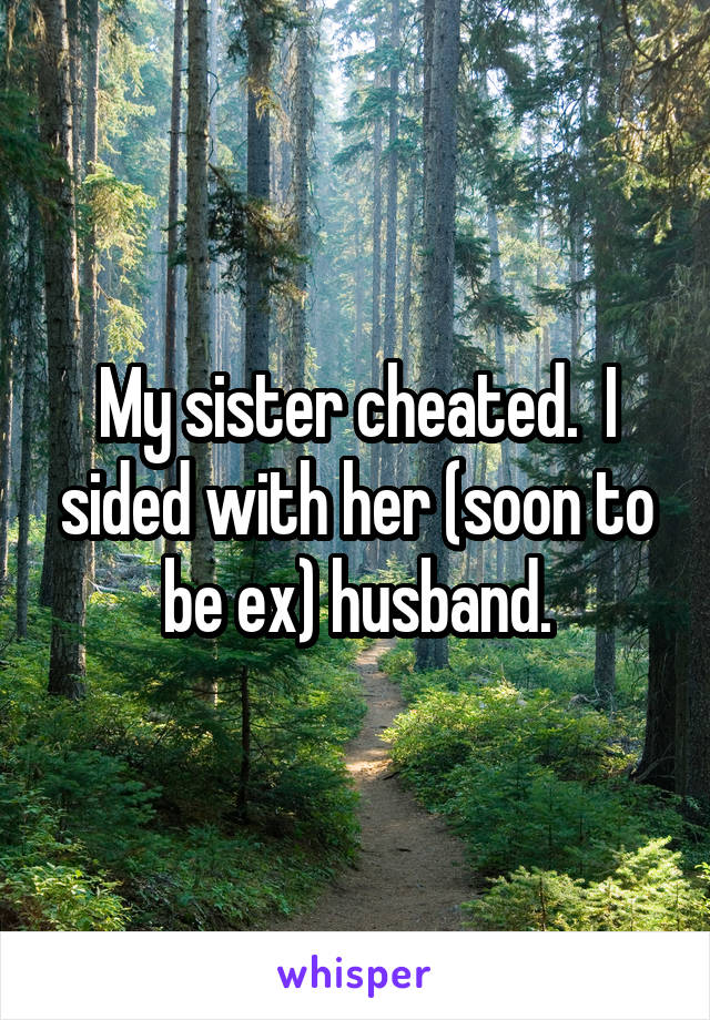 My sister cheated.  I sided with her (soon to be ex) husband.