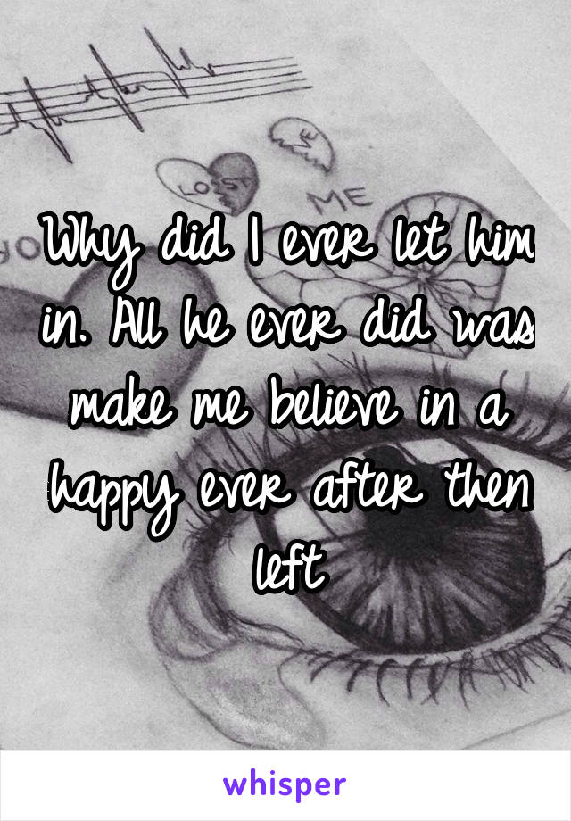 Why did I ever let him in. All he ever did was make me believe in a happy ever after then left