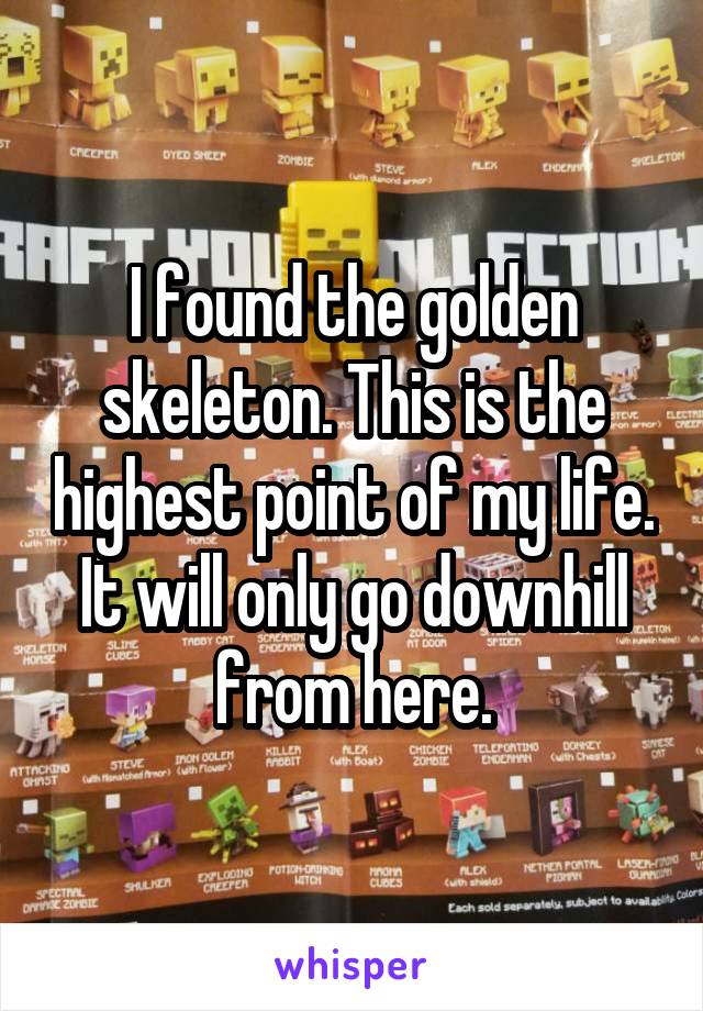 I found the golden skeleton. This is the highest point of my life. It will only go downhill from here.