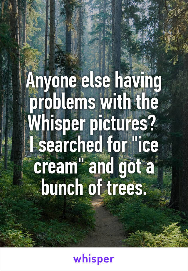 Anyone else having problems with the Whisper pictures? 
I searched for "ice cream" and got a bunch of trees.