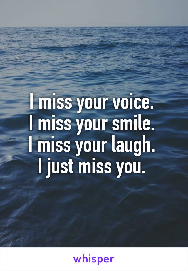 I miss your voice. 
I miss your smile. 
I miss your laugh. 
I just miss you. 