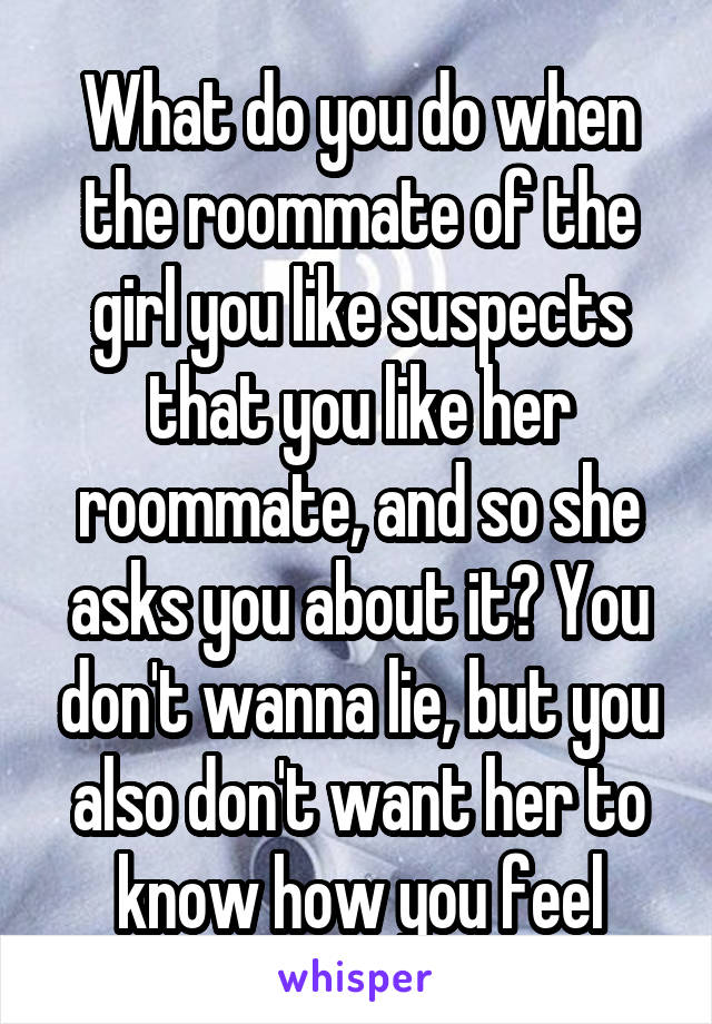 What do you do when the roommate of the girl you like suspects that you like her roommate, and so she asks you about it? You don't wanna lie, but you also don't want her to know how you feel