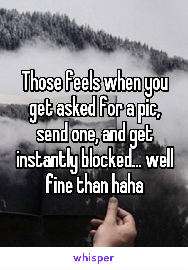 Those feels when you get asked for a pic, send one, and get instantly blocked... well fine than haha