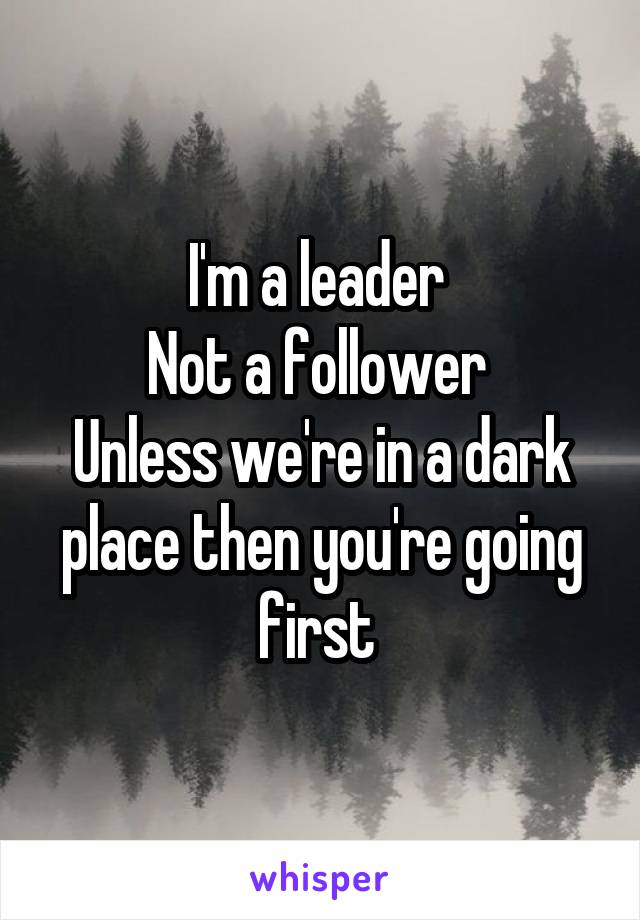 I'm a leader 
Not a follower 
Unless we're in a dark place then you're going first 