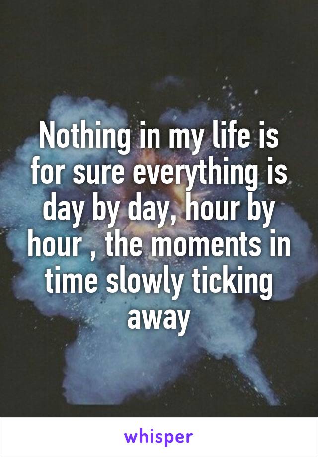 Nothing in my life is for sure everything is day by day, hour by hour , the moments in time slowly ticking away