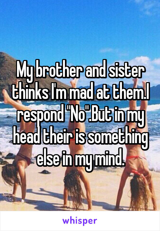 My brother and sister thinks I'm mad at them.I respond "No".But in my head their is something else in my mind.