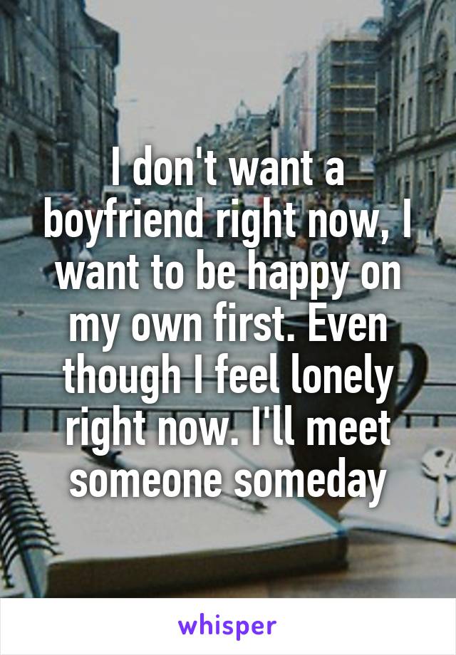 I don't want a boyfriend right now, I want to be happy on my own first. Even though I feel lonely right now. I'll meet someone someday