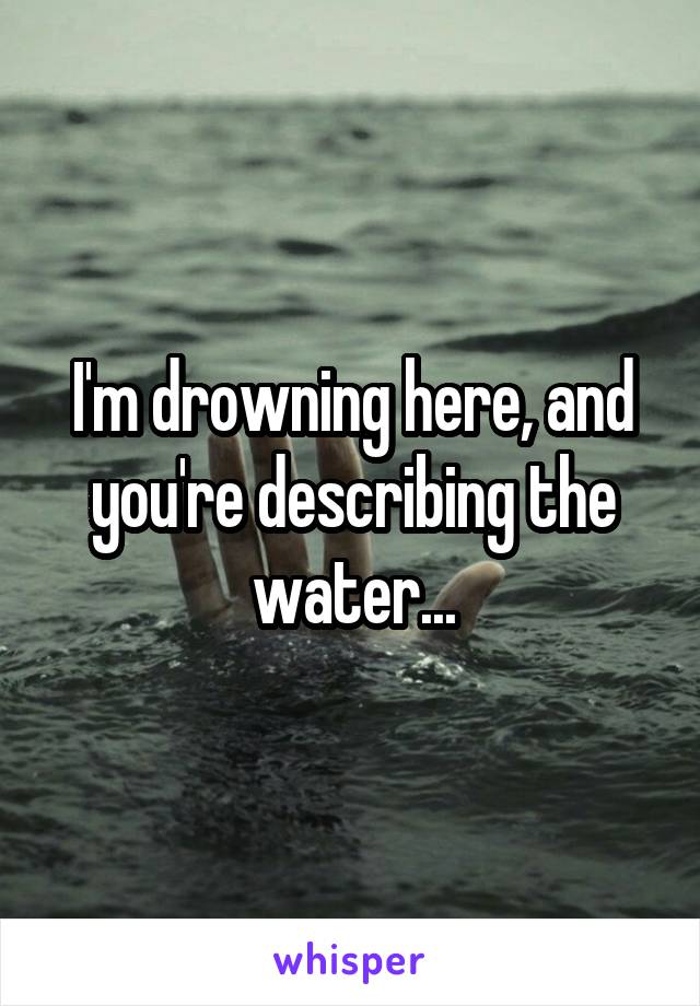 I'm drowning here, and you're describing the water...