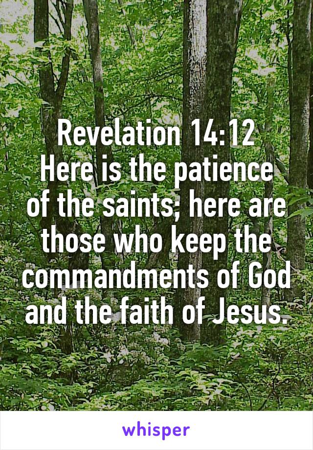 Revelation 14:12
Here is the patience of the saints; here are those who keep the commandments of God and the faith of Jesus.