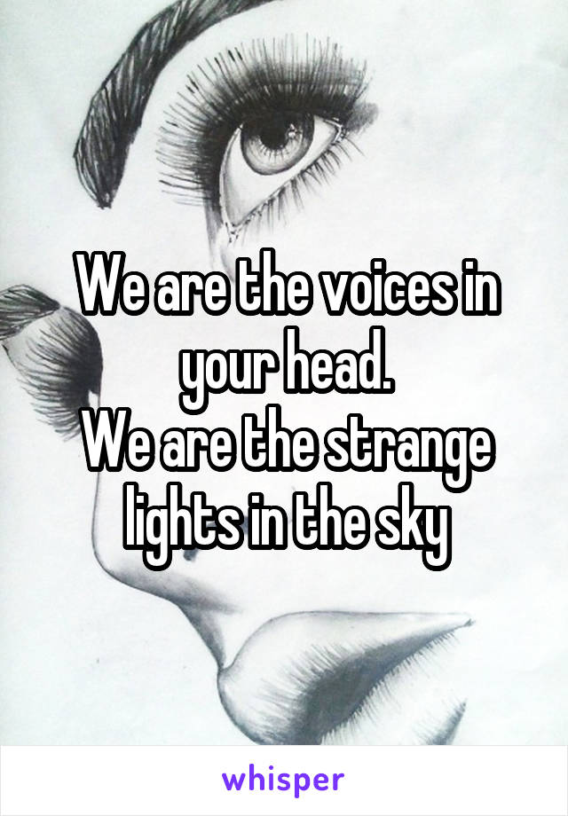 We are the voices in your head.
We are the strange lights in the sky