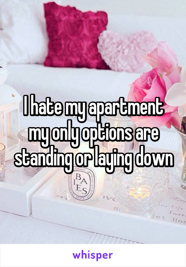 I hate my apartment my only options are standing or laying down