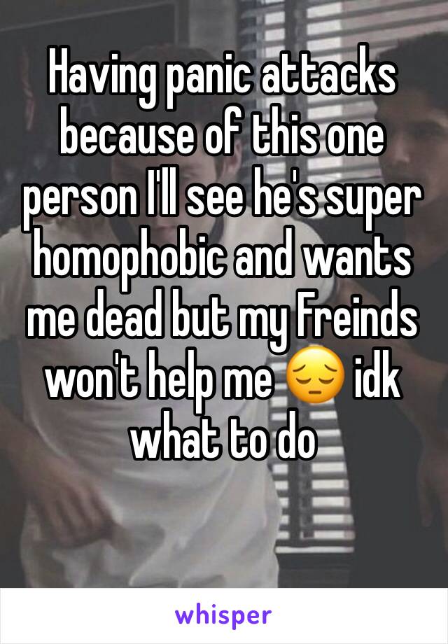 Having panic attacks because of this one person I'll see he's super homophobic and wants me dead but my Freinds won't help me 😔 idk what to do 