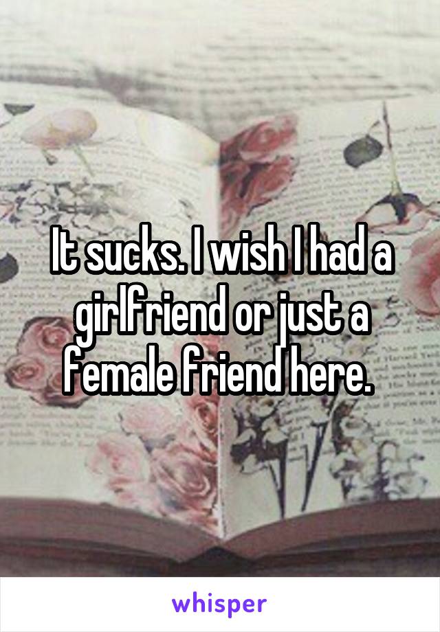 It sucks. I wish I had a girlfriend or just a female friend here. 