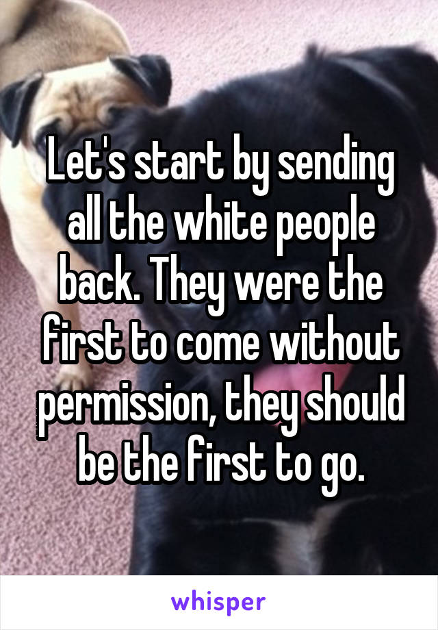 Let's start by sending all the white people back. They were the first to come without permission, they should be the first to go.