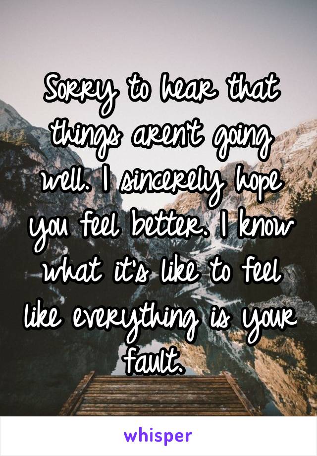 Sorry to hear that things aren't going well. I sincerely hope you feel better. I know what it's like to feel like everything is your fault. 