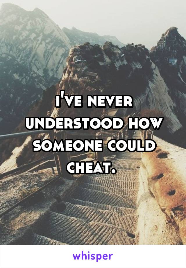 i've never understood how someone could cheat. 