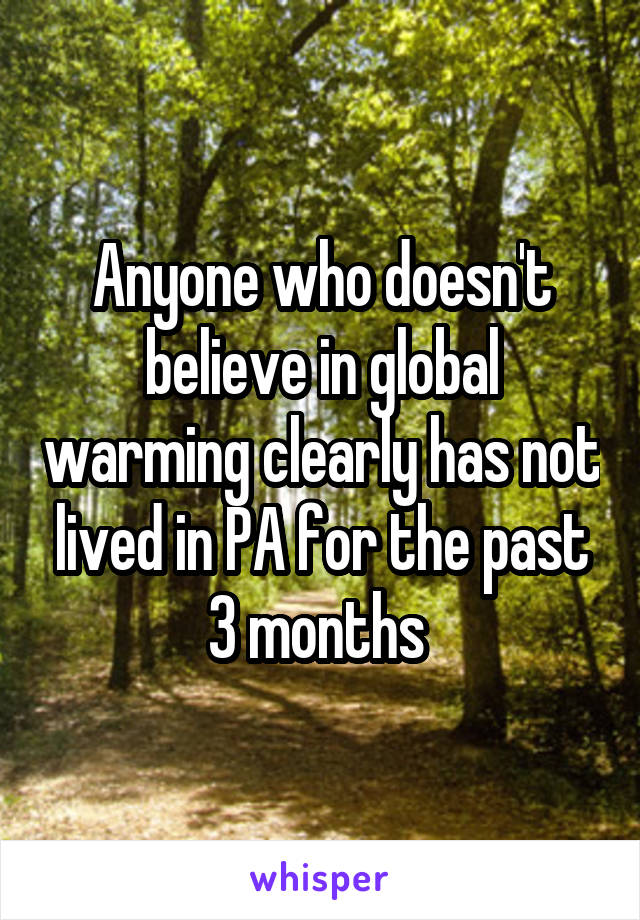 Anyone who doesn't believe in global warming clearly has not lived in PA for the past 3 months 