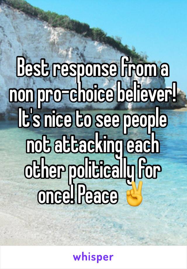 Best response from a non pro-choice believer! It's nice to see people not attacking each other politically for once! Peace ✌️ 