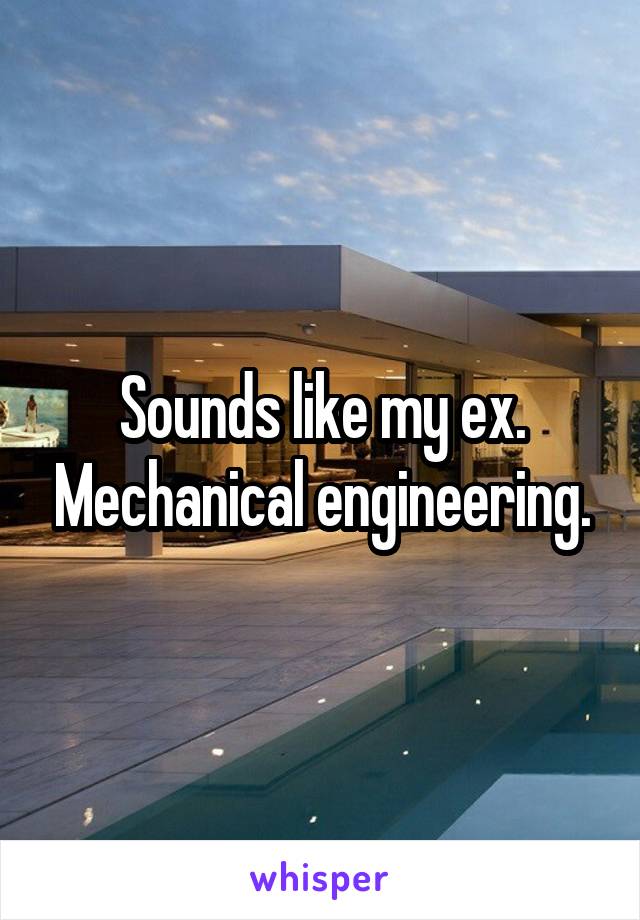 Sounds like my ex. Mechanical engineering.