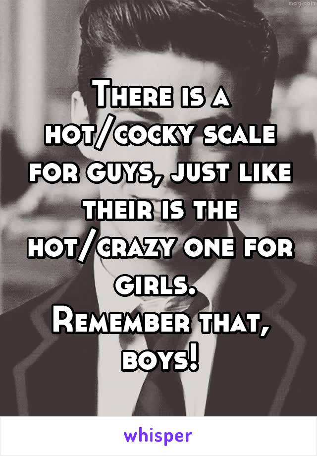 There is a hot/cocky scale for guys, just like their is the hot/crazy one for girls. 
Remember that, boys!