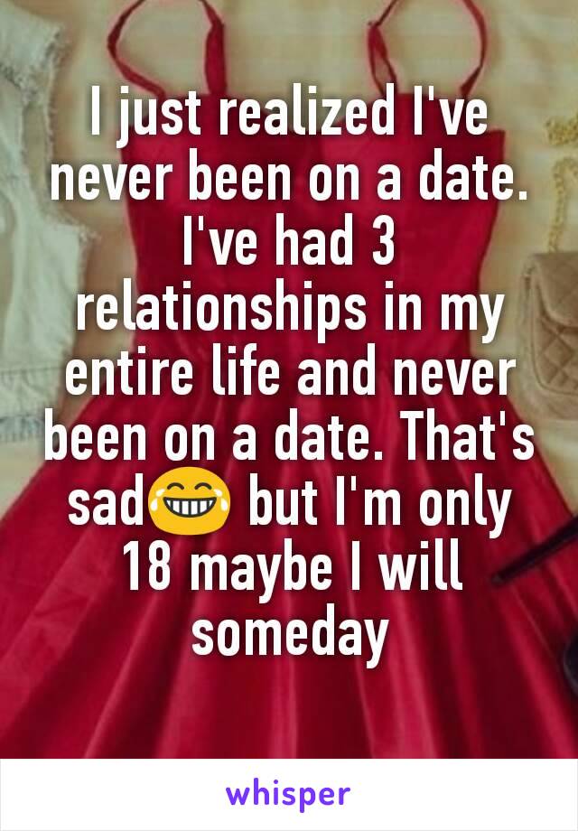 I just realized I've never been on a date. I've had 3 relationships in my entire life and never been on a date. That's sad😂 but I'm only 18 maybe I will someday