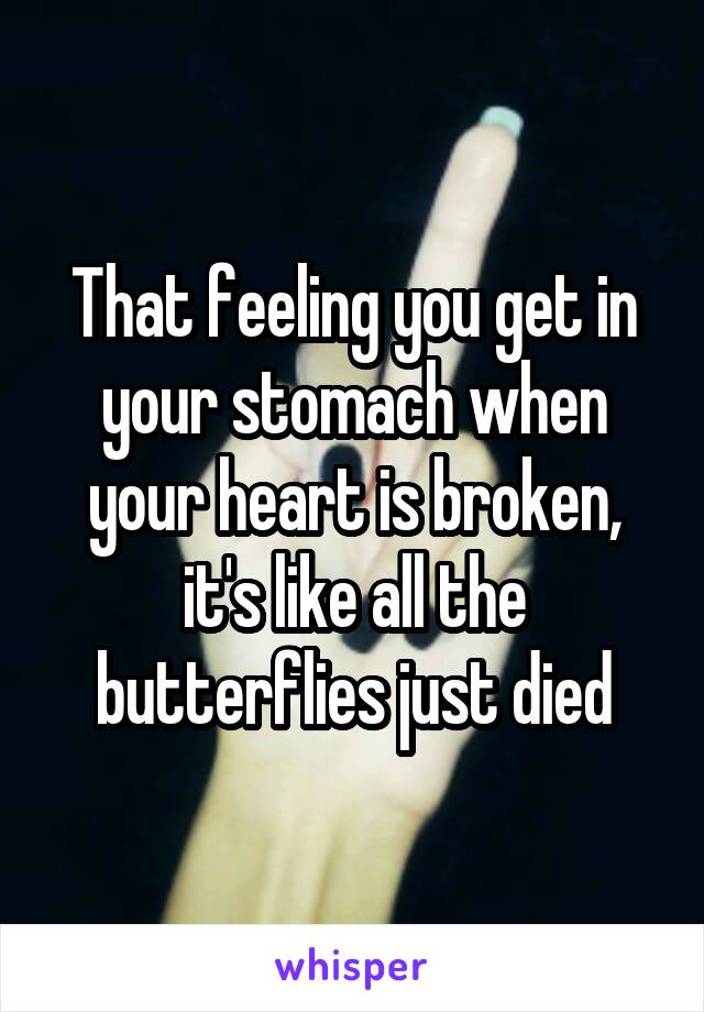 That feeling you get in your stomach when your heart is broken, it's like all the butterflies just died