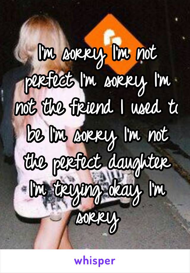 I'm sorry I'm not perfect I'm sorry I'm not the friend I used to be I'm sorry I'm not the perfect daughter I'm trying okay I'm sorry