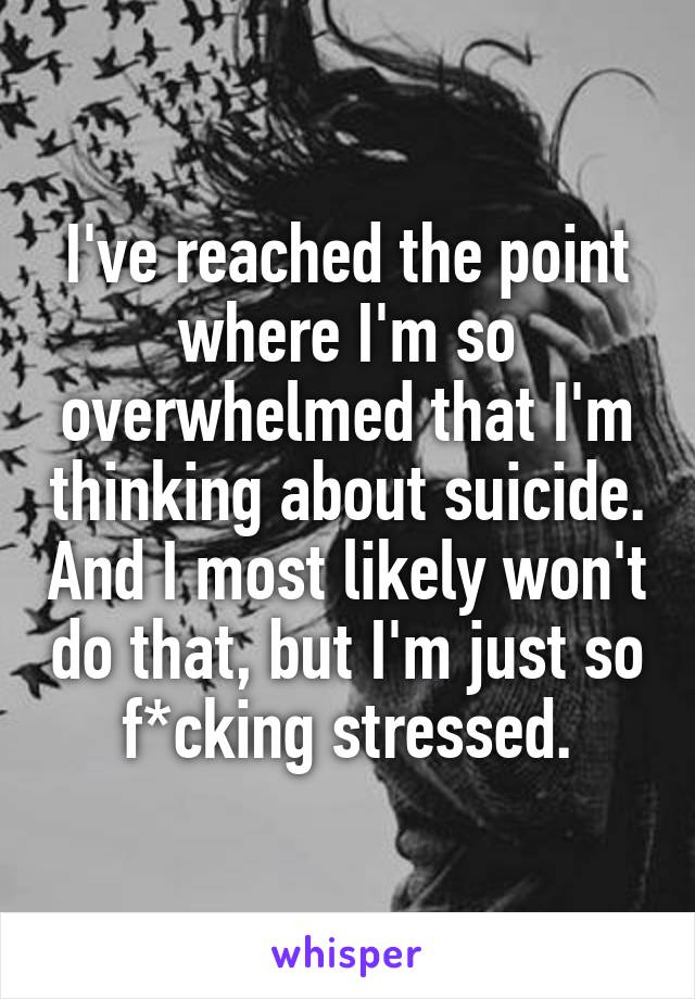 I've reached the point where I'm so overwhelmed that I'm thinking about suicide. And I most likely won't do that, but I'm just so f*cking stressed.