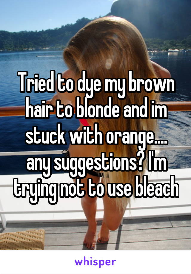 Tried to dye my brown hair to blonde and im stuck with orange.... any suggestions? I'm trying not to use bleach