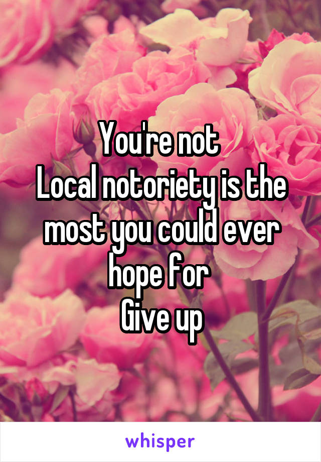 You're not 
Local notoriety is the most you could ever hope for 
Give up