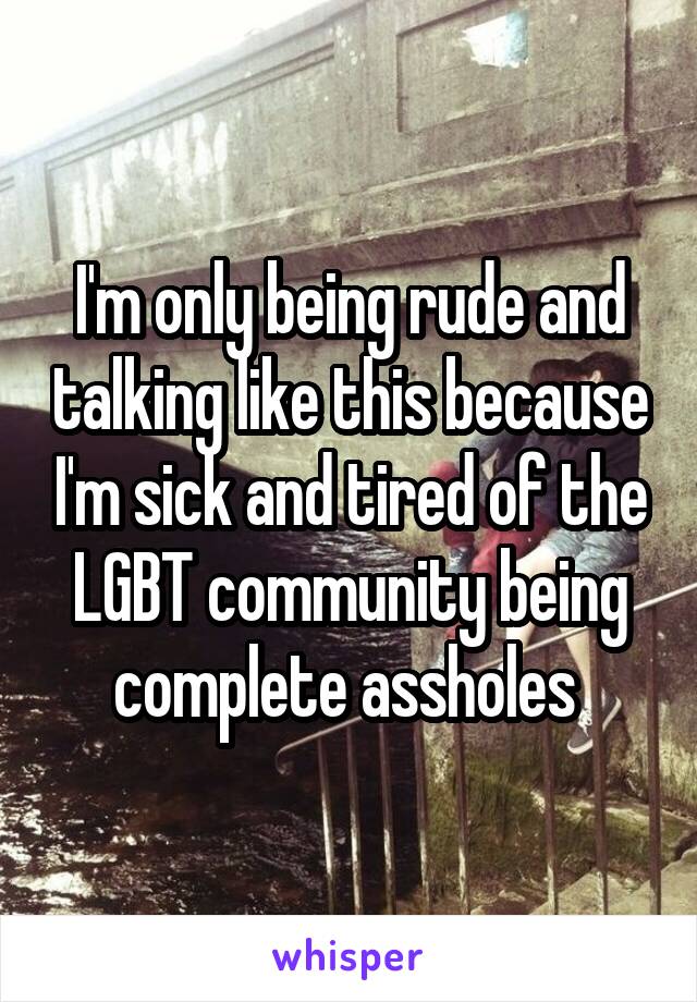 I'm only being rude and talking like this because I'm sick and tired of the LGBT community being complete assholes 