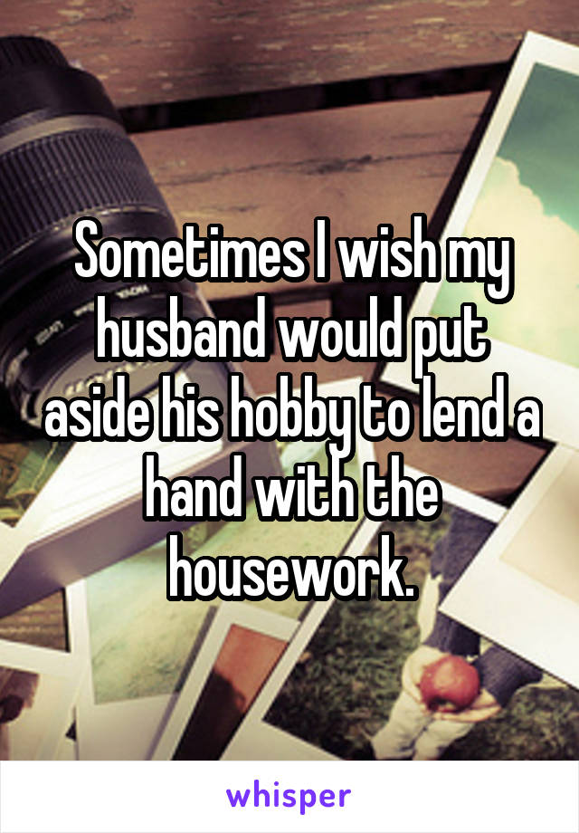 Sometimes I wish my husband would put aside his hobby to lend a hand with the housework.