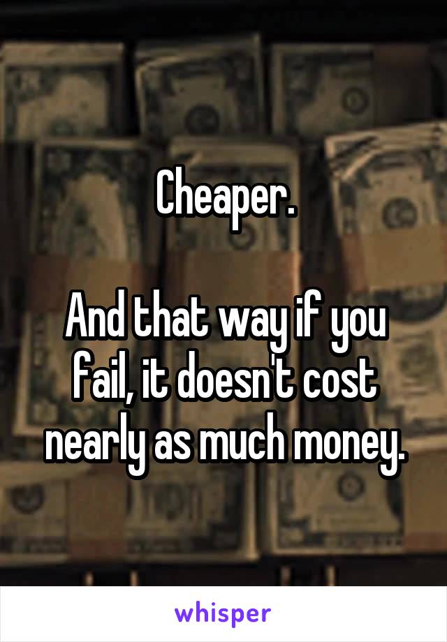 Cheaper.

And that way if you fail, it doesn't cost nearly as much money.