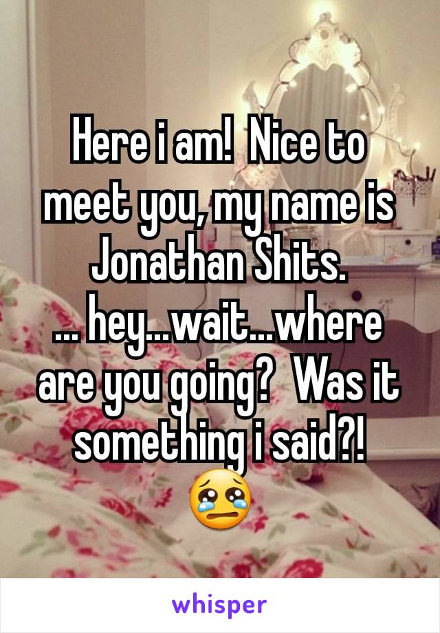 Here i am!  Nice to meet you, my name is Jonathan Shits.
... hey...wait...where are you going?  Was it something i said?!
😢