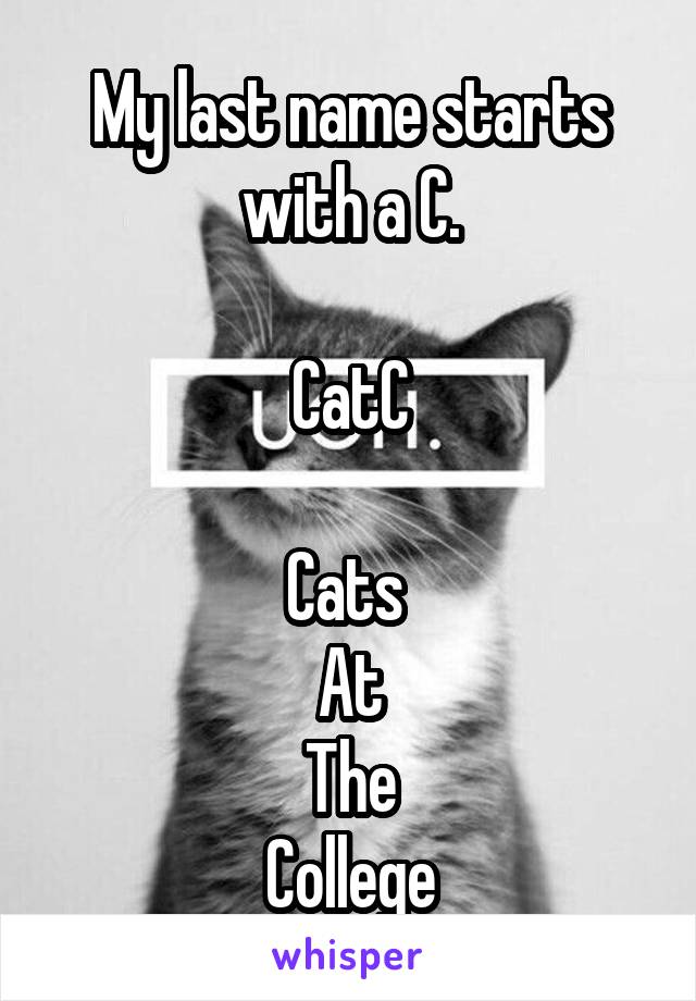 My last name starts with a C.

CatC

Cats 
At
The
College