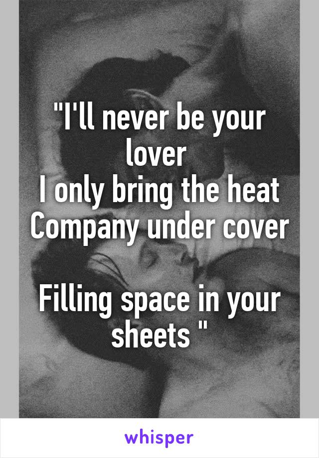 "I'll never be your lover 
I only bring the heat
Company under cover 
Filling space in your sheets "