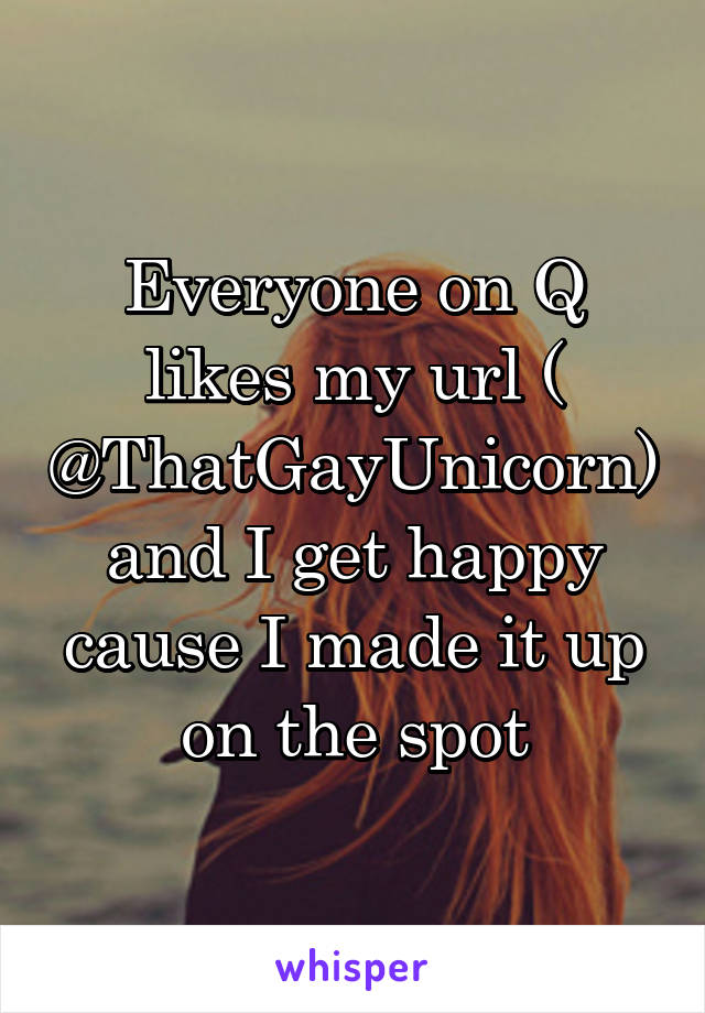 Everyone on Q likes my url ( @ThatGayUnicorn) and I get happy cause I made it up on the spot