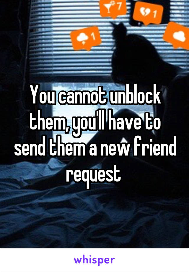 You cannot unblock them, you'll have to send them a new friend request 