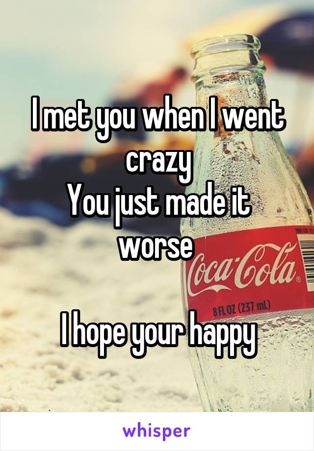 I met you when I went crazy
You just made it worse 

I hope your happy