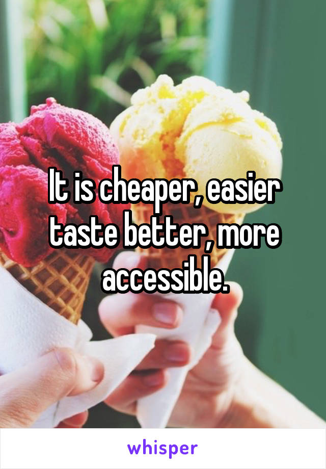 It is cheaper, easier taste better, more accessible.