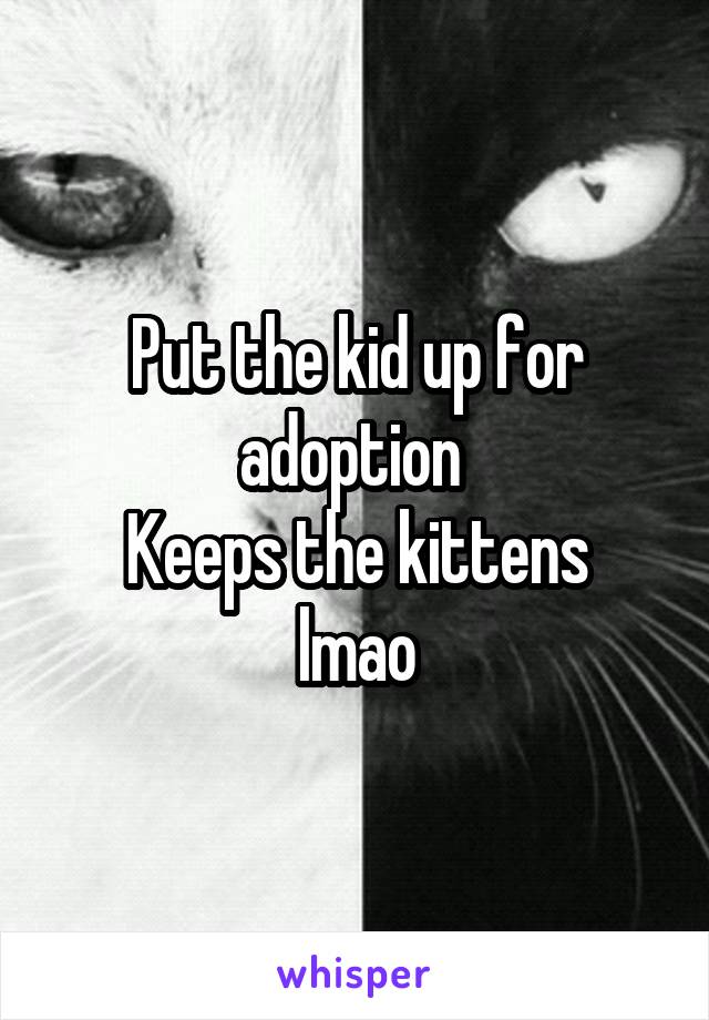 Put the kid up for adoption 
Keeps the kittens lmao