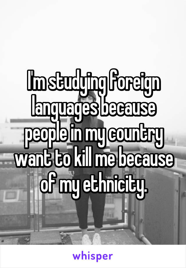 I'm studying foreign languages because people in my country want to kill me because of my ethnicity.