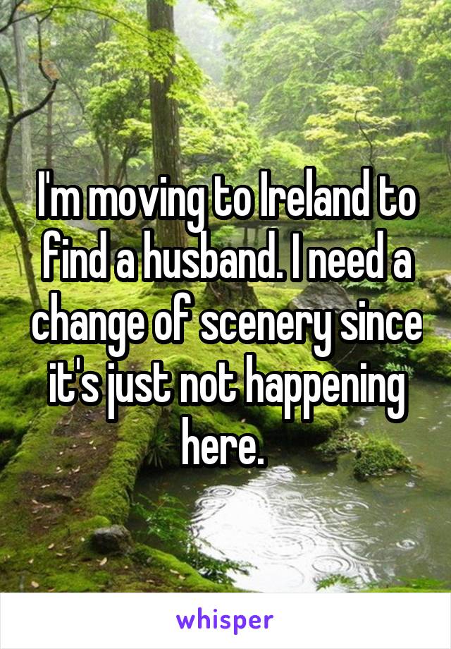 I'm moving to Ireland to find a husband. I need a change of scenery since it's just not happening here. 