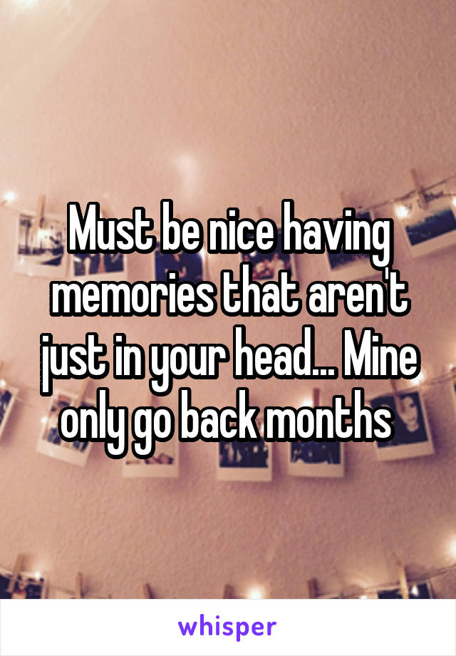 Must be nice having memories that aren't just in your head... Mine only go back months 