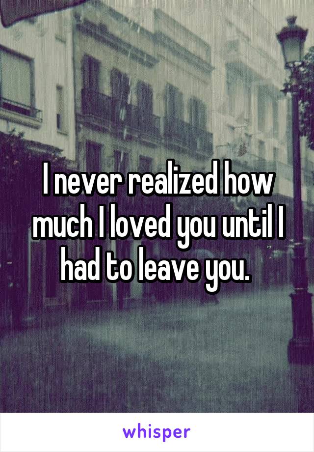 I never realized how much I loved you until I had to leave you. 