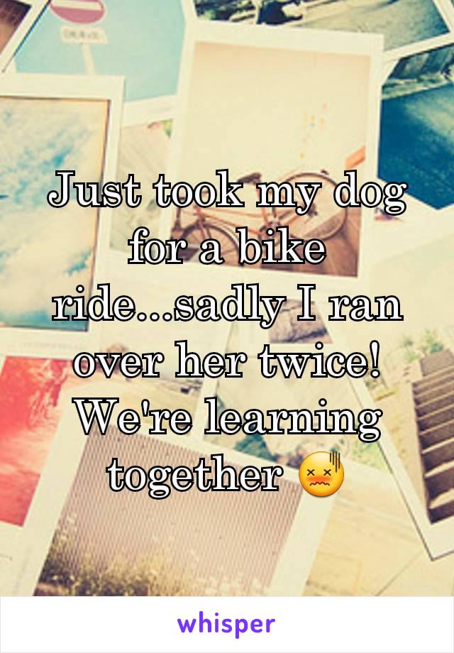 Just took my dog for a bike ride...sadly I ran over her twice! We're learning together 😖
