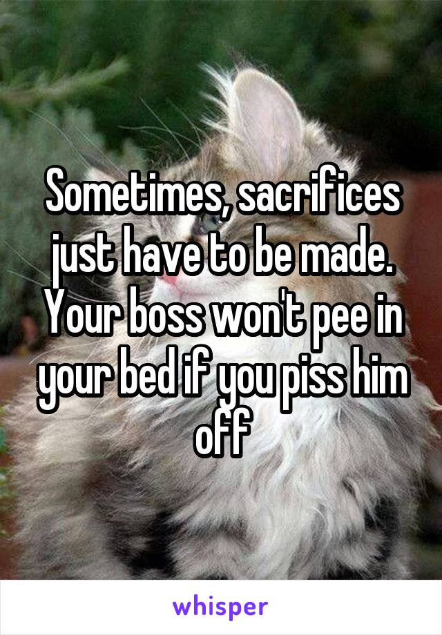 Sometimes, sacrifices just have to be made.
Your boss won't pee in your bed if you piss him off