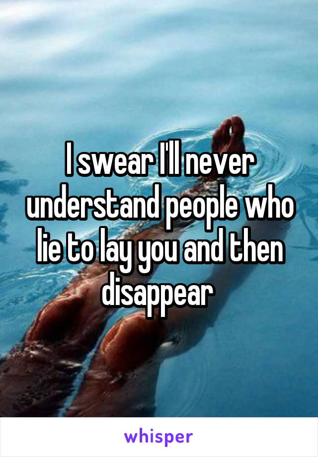 I swear I'll never understand people who lie to lay you and then disappear 