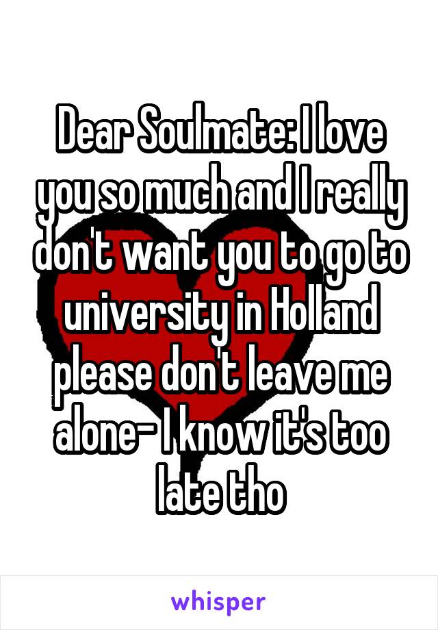 Dear Soulmate: I love you so much and I really don't want you to go to university in Holland please don't leave me alone- I know it's too late tho